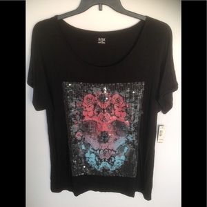 a.n.a Sequin Skull Tee Shirt - Black - XL